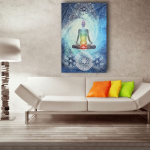 7 Chakra Buddha Wall Tapestry India Blue Tone Bed Cover